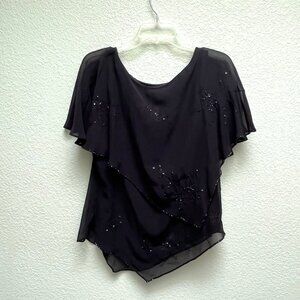 Coldwater Creek Womens Short Sleeve Beautiful black embellished Top Sz 12 Cute